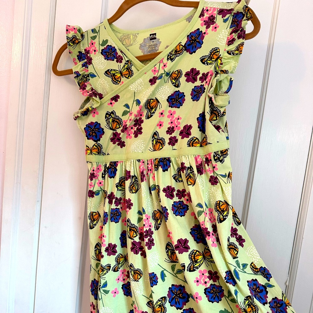 Tea Collection Dress with Flutter Sleeves and wrap neck  style